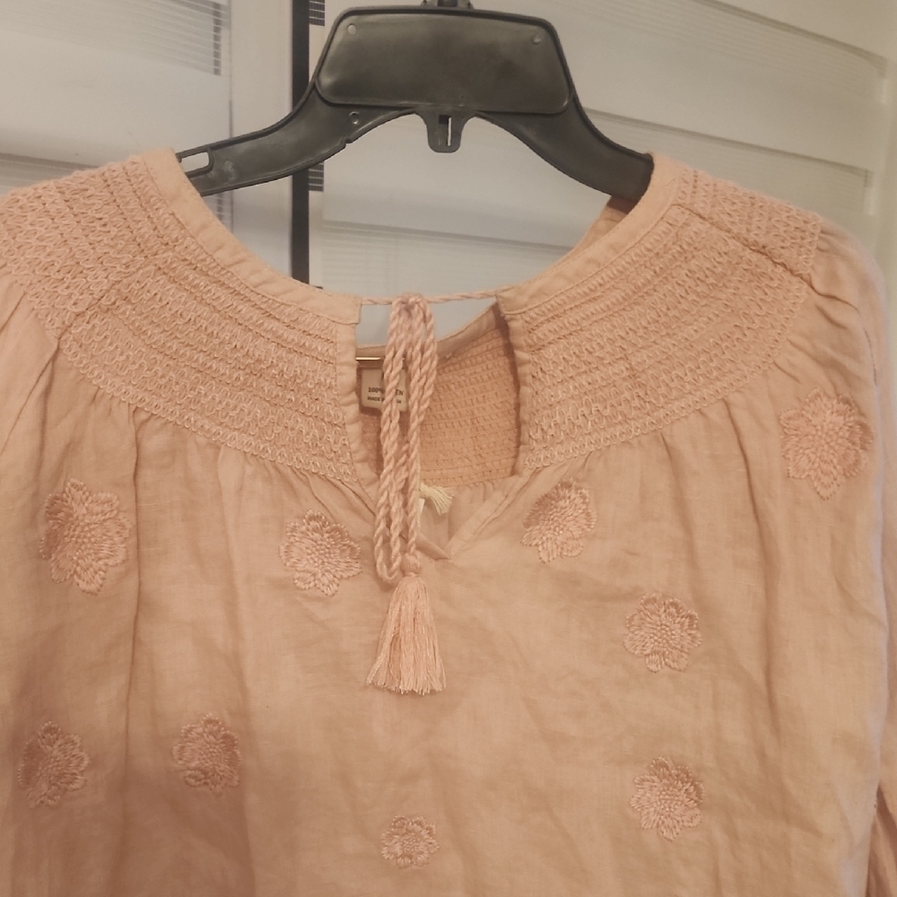 MAGASCHONI Pale Mauve 100% Linen Embroidered Blouse Size M - Picture 2 of 7